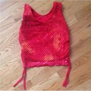 Red Mesh Overlay Dance Top